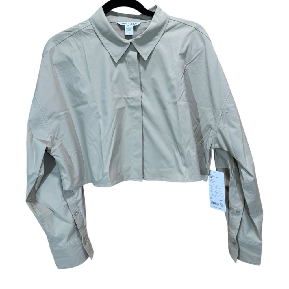 Athleta Midday Cropped Poplin Shirt NWT Size L Ecru Tan UPF 40+ NWT - Picture 3 of 10